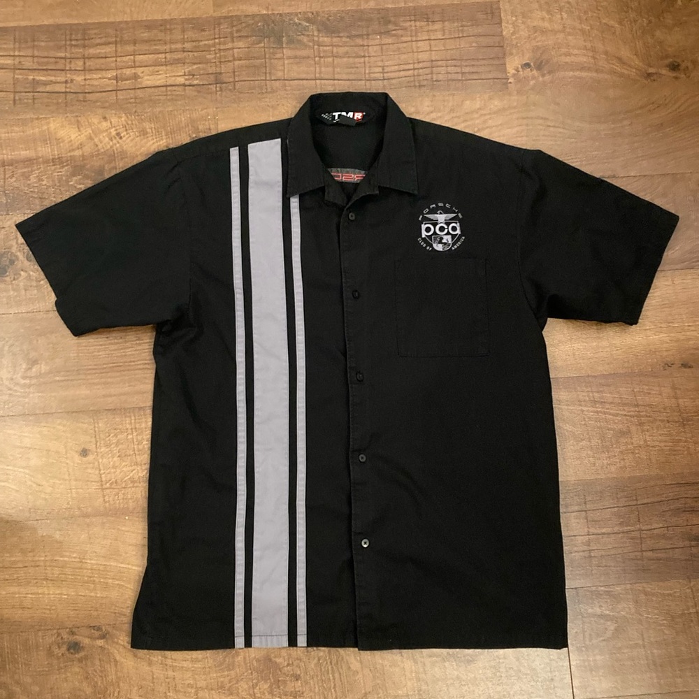 Porsche PCA Car Club of America TMR Race Wear Black Button Up Men’s L